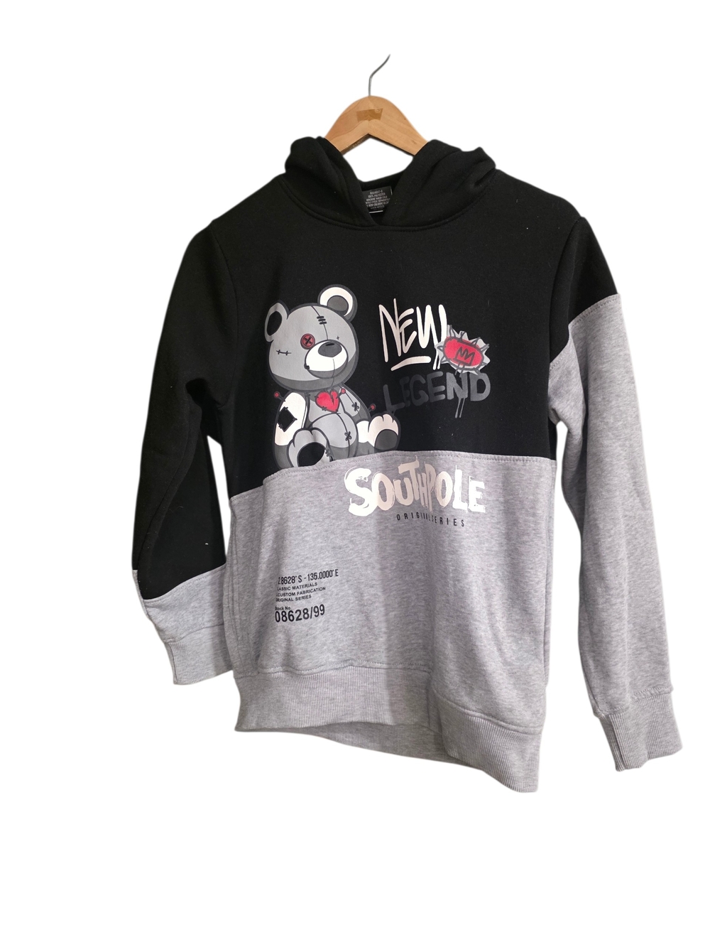 South Pole Black & Gray Teddy Graphic Hooded Sweatshirt